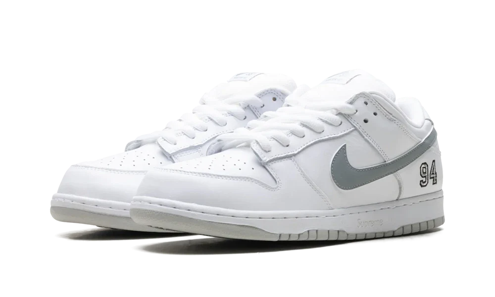 Nike SB Dunk Low Supreme White Metallic Silver