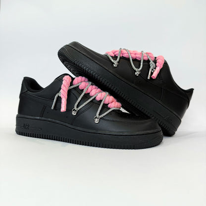 Nike Air Force 1 Low Black - Glitter Silver Pink Rope Overlaced