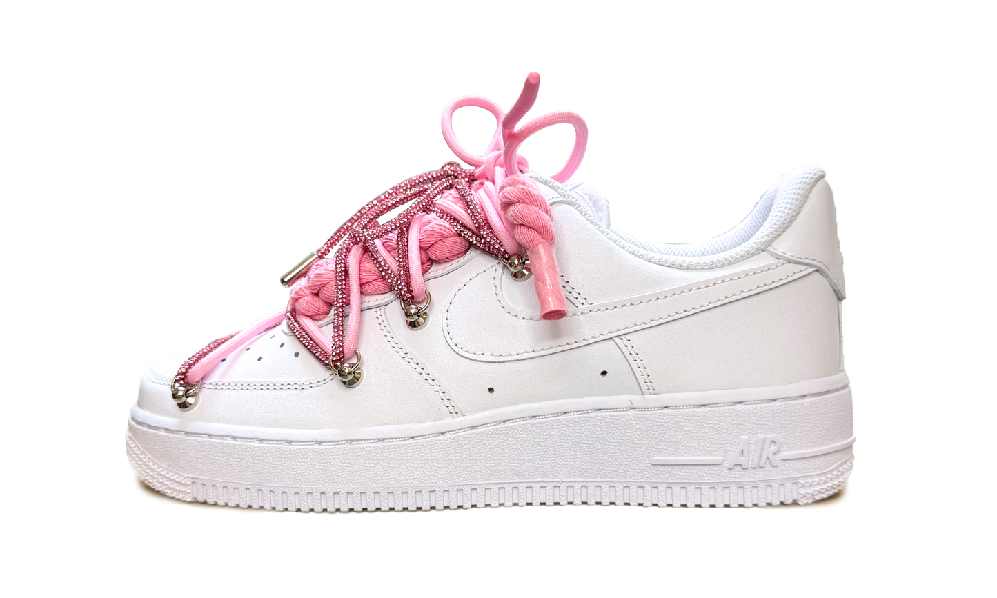 Nike Air Force 1 Low White - Double Rope Laces Glitter Pink