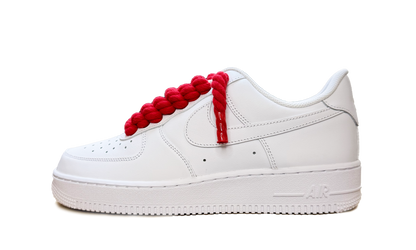 Custom Nike Air Force 1 Low White – biele tenisky s červenými rope šnúrkami a ikonickým logom Swoosh
