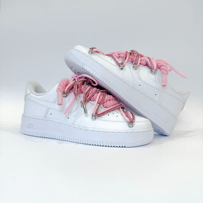 Nike Air Force 1 Low White - Double Rope Laces Glitter Pink
