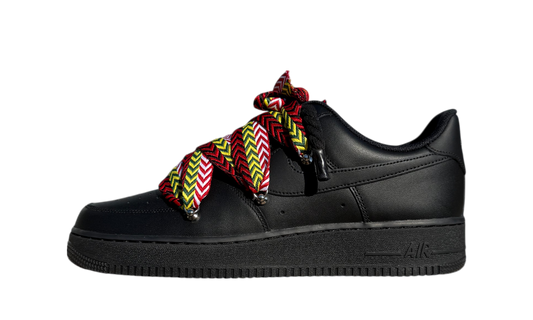 Custom Nike Air Force 1 Black Lanvin Rope Laces Multicolor – čierne tenisky s farebnými lanvin šnúrkami a ikonickým logom Swoosh
