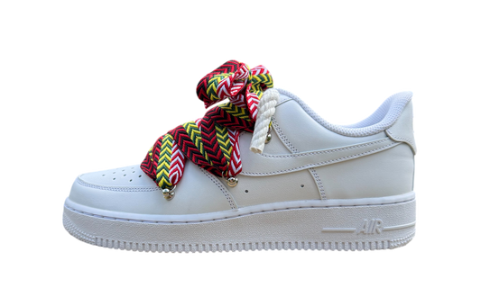 Custom Nike Air Force 1 White Lanvin Rope Laces Multicolor – biele tenisky s viacfarebnými lanvin šnúrkami a ikonickým Swoosh logom.