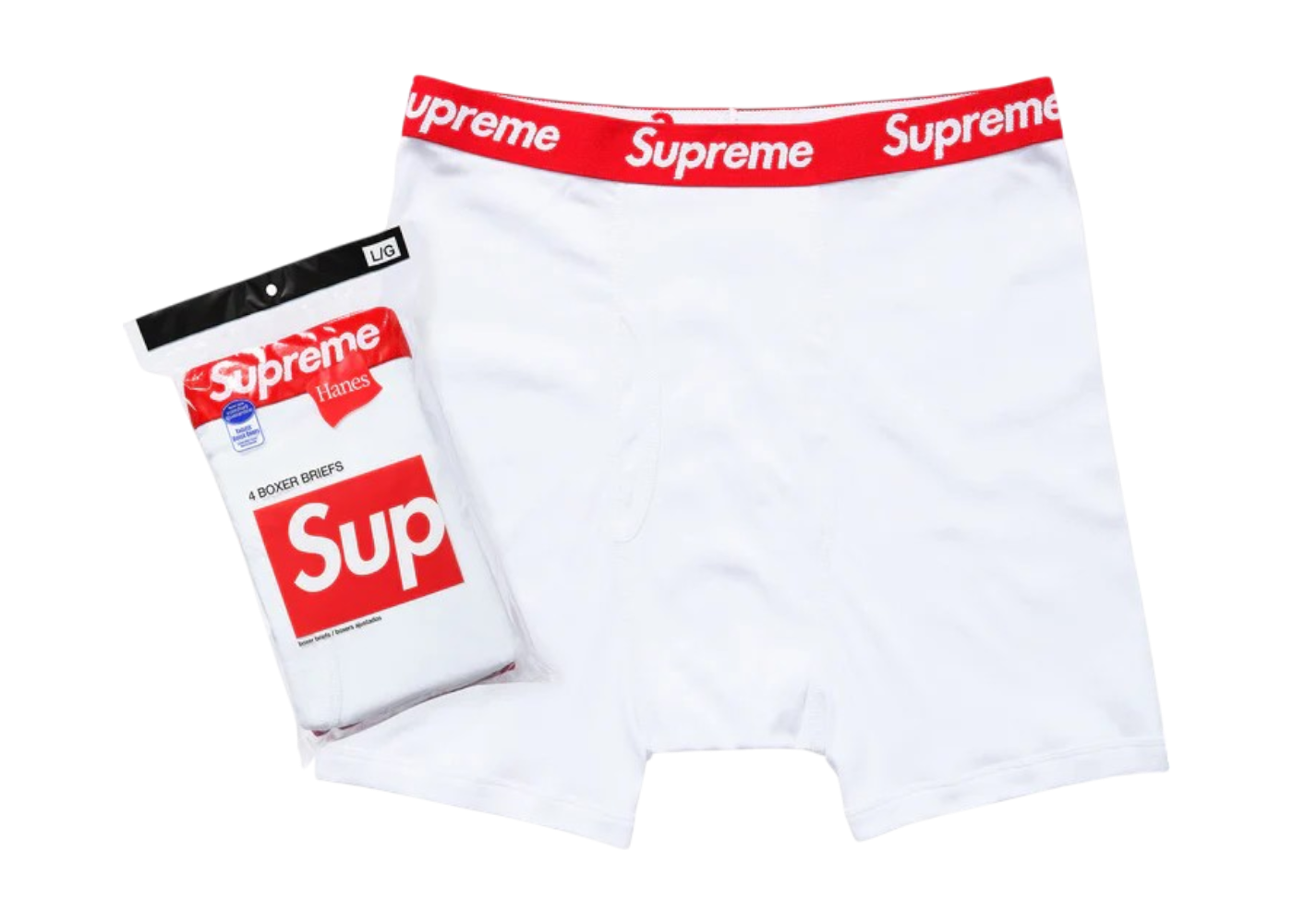 Biele Supreme Hanes Boxers s červeným logom Supreme na elastickom páse