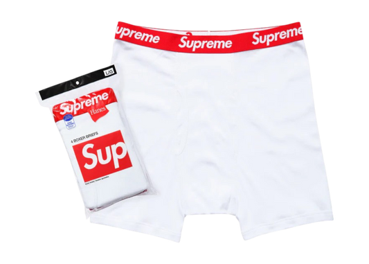 Biele Supreme Hanes Boxers s červeným logom Supreme na elastickom páse