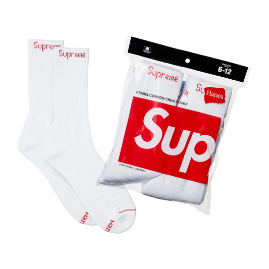 Biele Supreme Hanes Crew ponožky s červeným logom Supreme