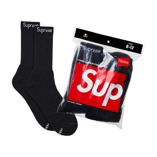 Čierne Supreme Hanes Crew ponožky s červeným logom Supreme