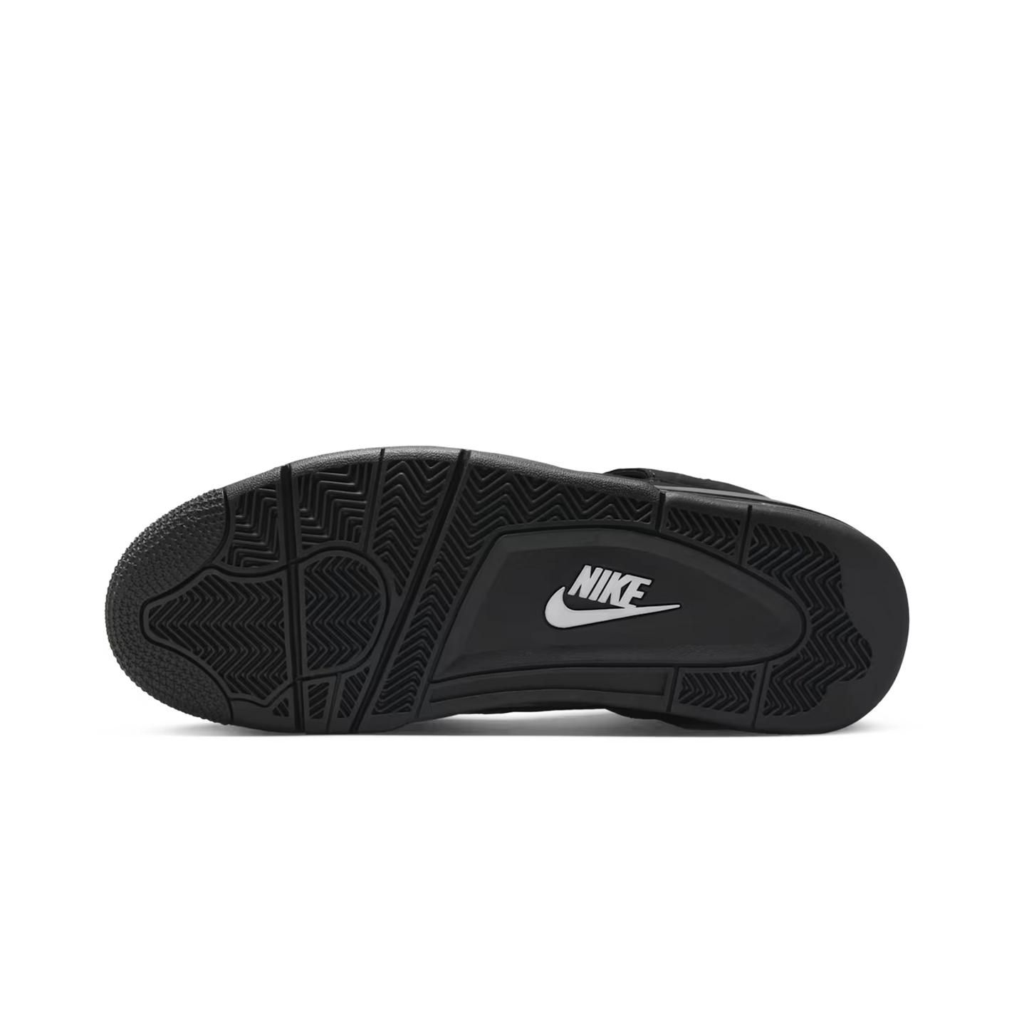 Air Jordan 4 Retro Black Cat 2025 – spodná podrážka v čiernom prevedení s Jumpman detailom