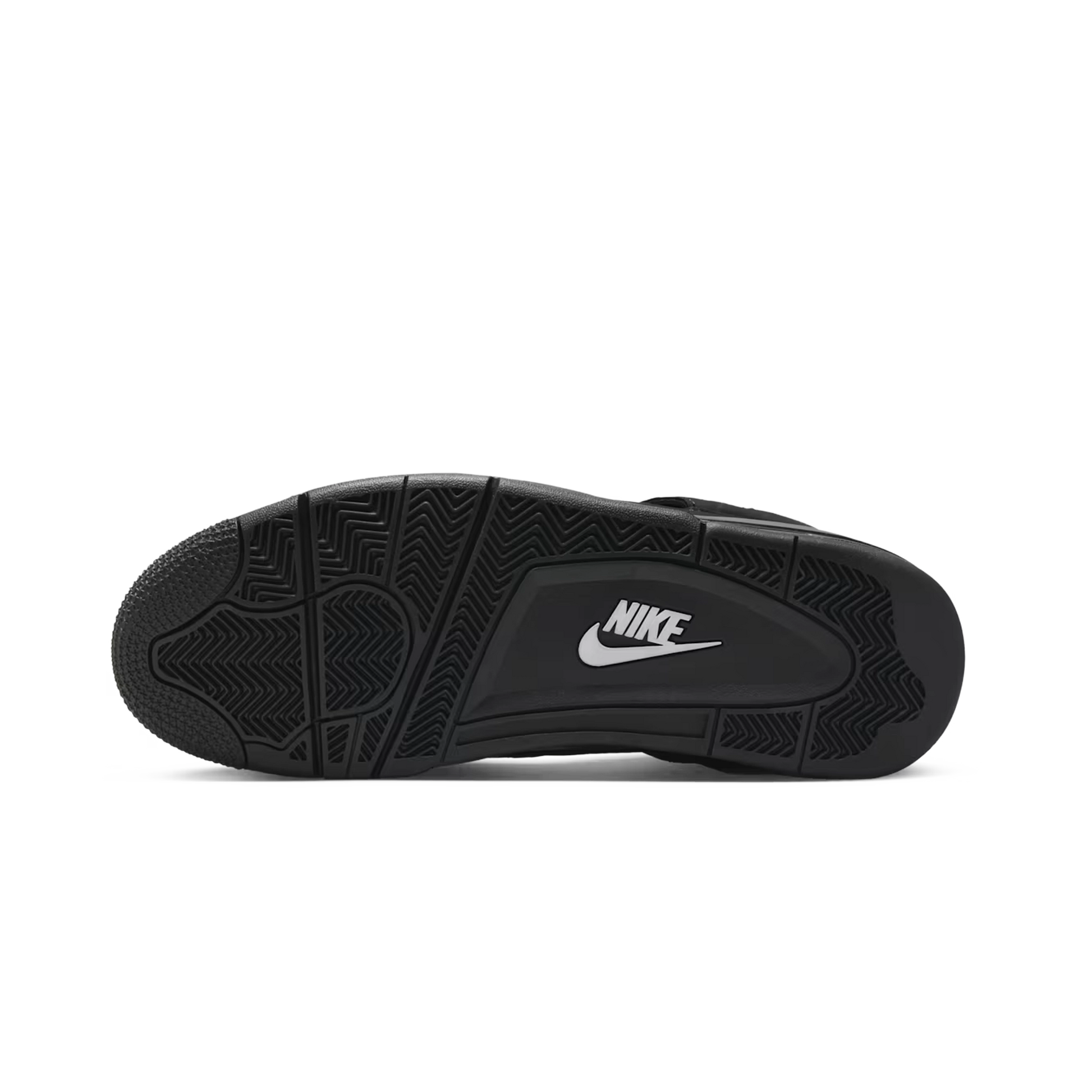 Air Jordan 4 Retro Black Cat 2025 – spodná podrážka v čiernom prevedení s Jumpman detailom