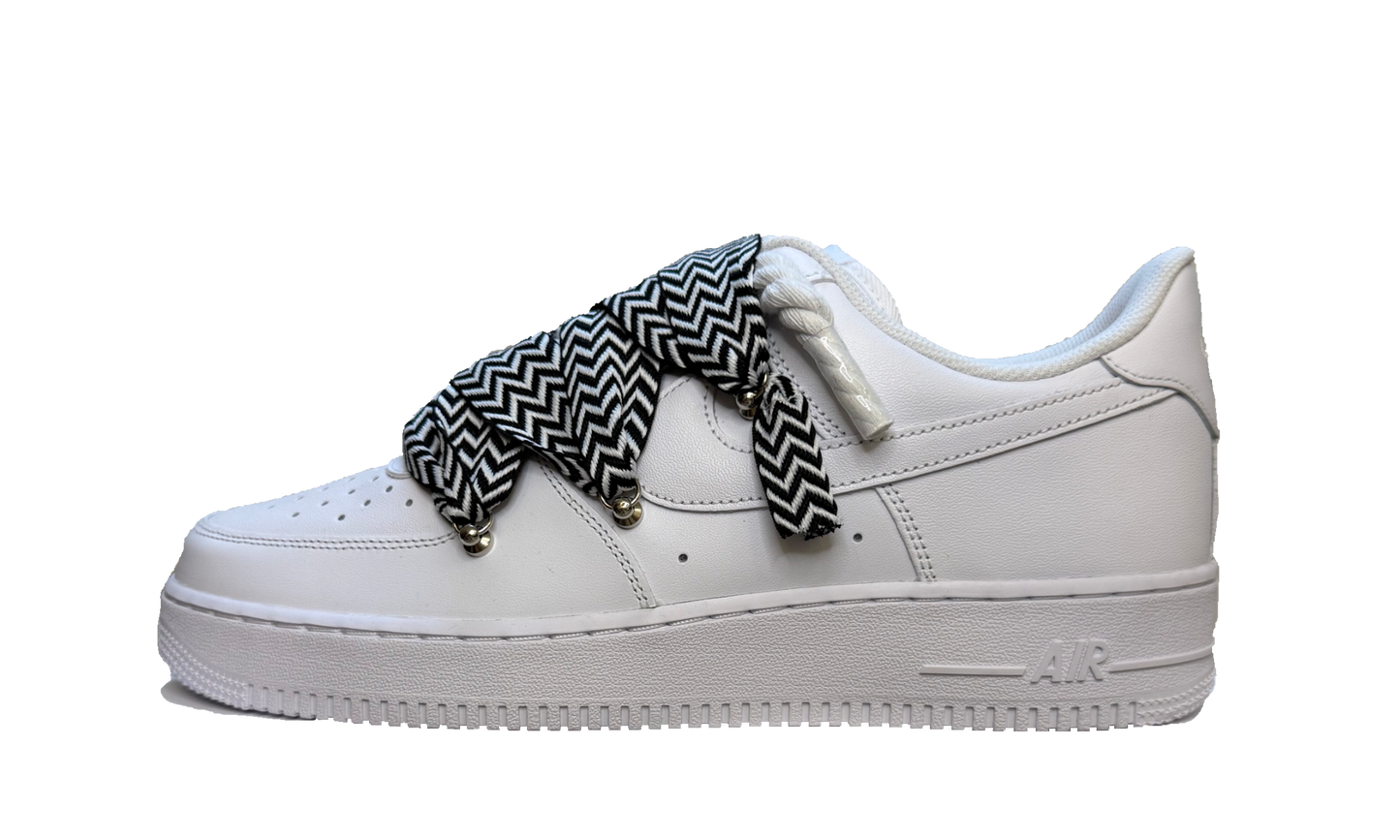 Custom Nike Air Force 1 Low White Lanvin Rope Laces White/Black – Biele tenisky doplnené o ikonické lanvin šnúry a s ikonickým logom Swoosh